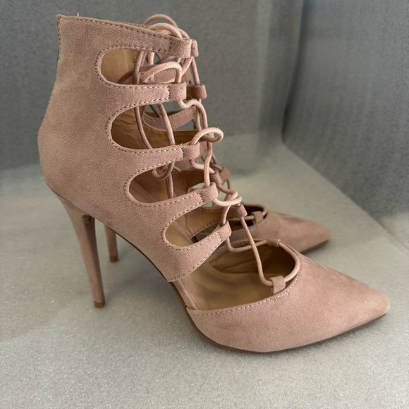 Charlotte Russe Heels Pointy Lace-up Stiletto Mauve Dusty Pink Size 10M - Picture 3 of 12